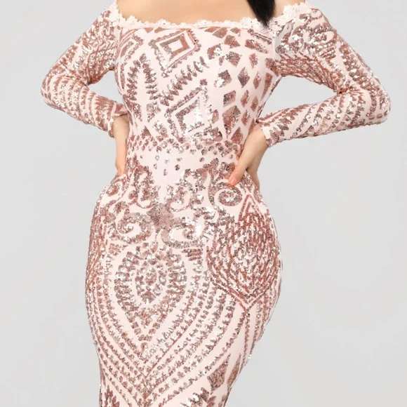 rose gold sequin dress fashion nova Mariah Sequin Maxi Dress